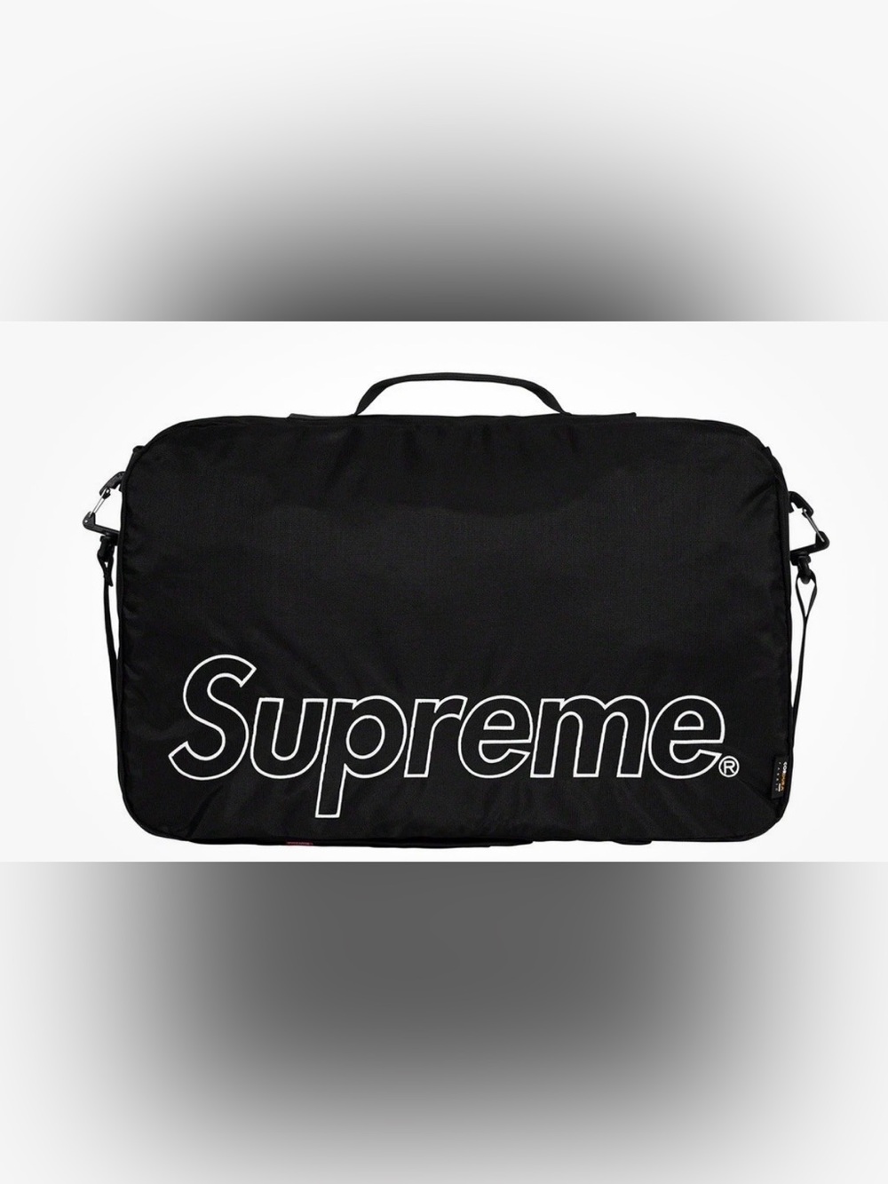Supreme Black Duffel Bag with White Outline Logo